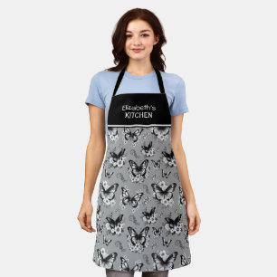 Tablier Motif papillon gris nom personnalisé