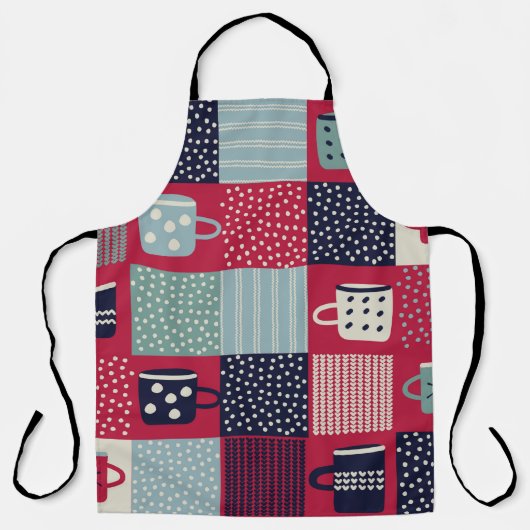 Tablier Motif, patchwork avec tasses dessinées à la main, (Recto)