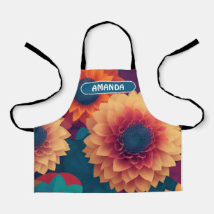 Tablier Motif personnalisé Dahlia géométrique coloré