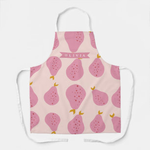 Tablier Motif personnalisé de poire rose, joli fruit fémin