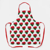 Tablier Motif Plante Pot vert et rouge Poinsettia sur blan (Recto)