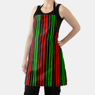 Tablier Motif rayures vertes rouges noires
