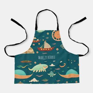 Tablier Motif rétro des navires et baleines