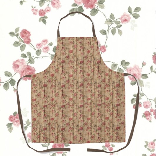 Tablier Motif rose en bois rustique