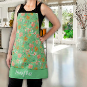 Tablier motif rose fleur sauvage nom personnalisé vert