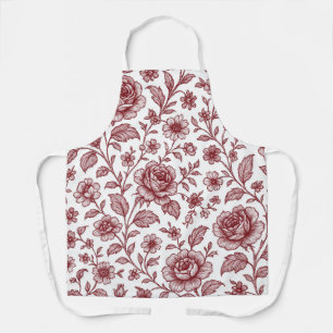 Tablier Motif Rose Vintage rouge foncé
