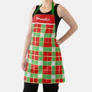 Tablier Motif rouge vert vacances de Noël avec garniture d