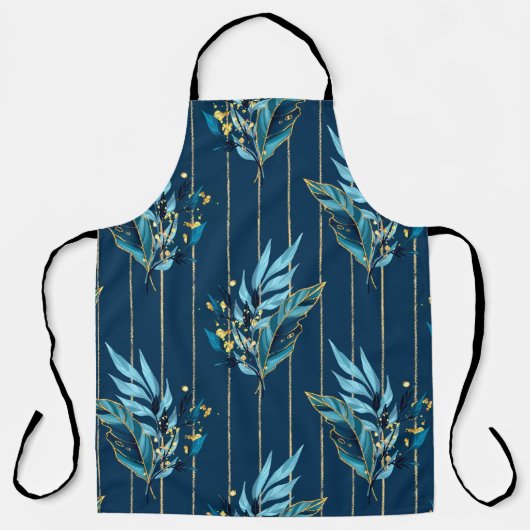 Tablier Motif sans couture avec feuilles bleus et rayures (Recto)