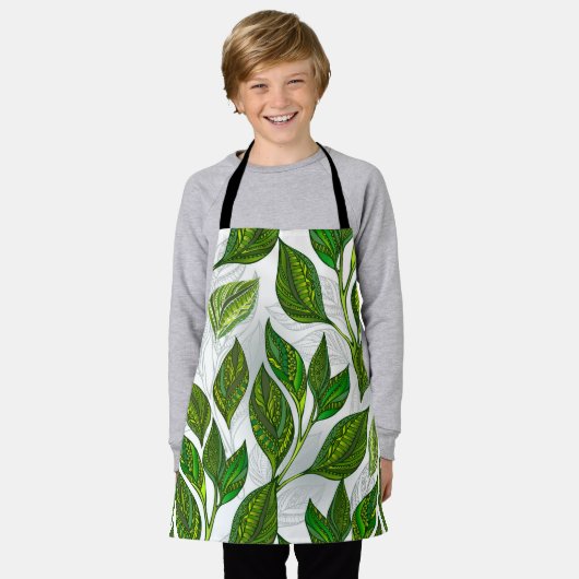 Tablier Motif sans couture avec Feuilles de thé vert (Porté)