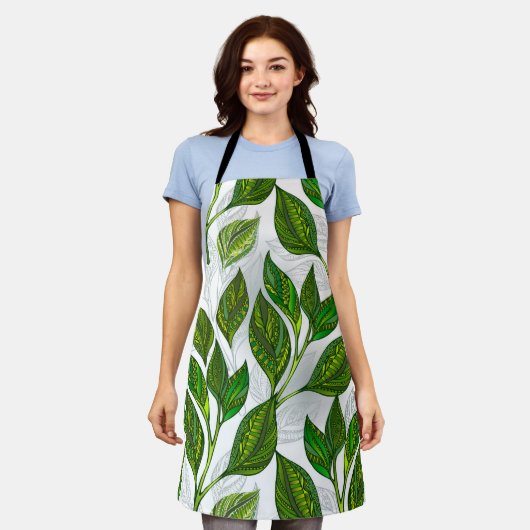 Tablier Motif sans couture avec Feuilles de thé vert (Porté)