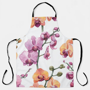 Tablier Motif sans couture avec fleurs d'orchidées aquare