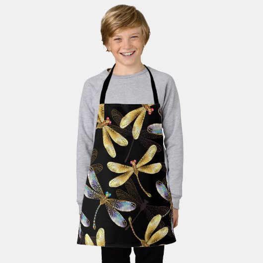 Tablier Motif sans couture avec libellules d'or (Porté)