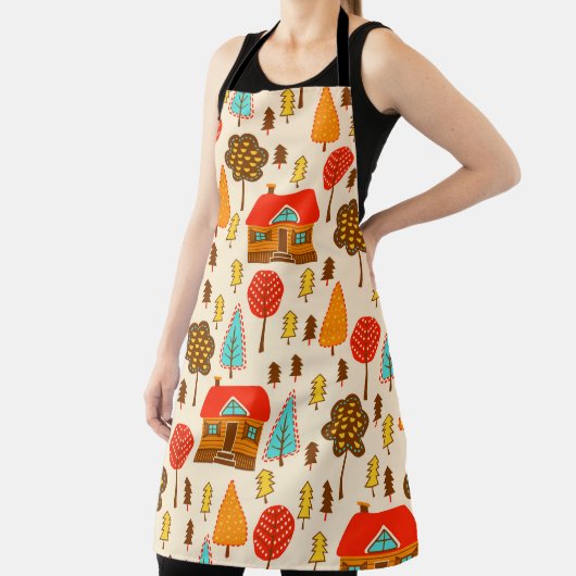Tablier Motif sans couture avec maisons dans la forêt. Vin (Insitu)