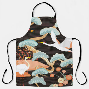 Tablier Motif sans couture avec oiseaux. Grue. Heron. Japo