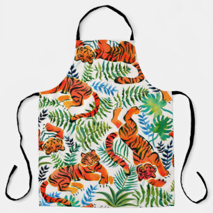 Tablier Motif sans couture avec peint en tigres aquarelles