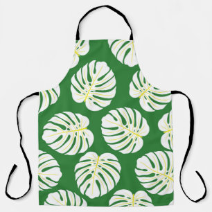 Tablier Motif sans couture de feuilles de monstère blanche
