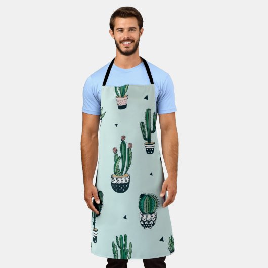 Tablier Motif sans couture dessiné à la main avec cactus e (Porté)