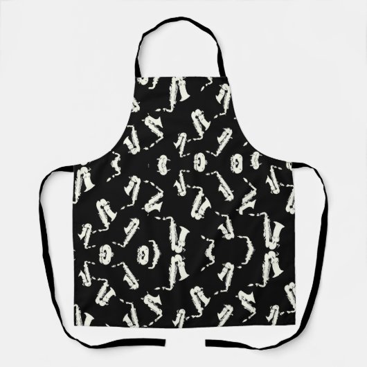 Tablier Motif saxophone jazz noir et blanc (Recto)