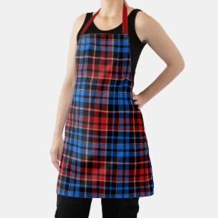 Tablier Motif Tartan à Carreaux Rouge Bleu sur Fond Noir