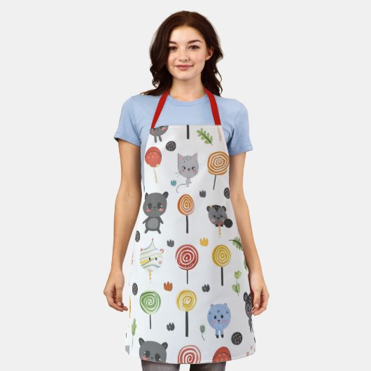 Tablier motif transparent avec animaux mignons (Porté)