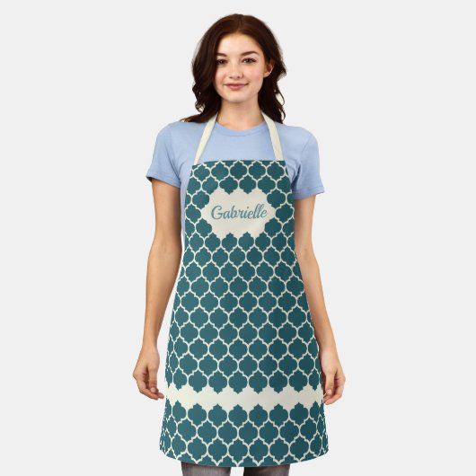 Tablier Motif Trellis bleu ivoire foncé Turquoise personna (Porté)