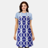 Tablier Motif Triangle Géométrique Blanc Bleu (Porté)