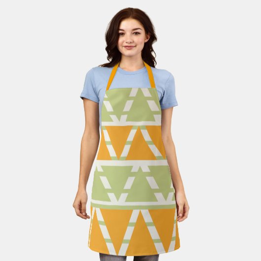 Tablier Motif triangle vert orange (Porté)