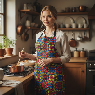 Tablier Motif tribal africain bleu rouge jaune