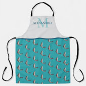 Tablier Motif Truite Nom Monogramme Blanc Sarcelle (Recto)