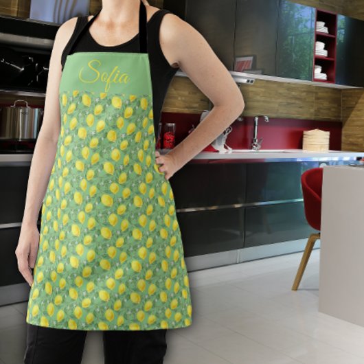 Tablier Motif vert citron jaune rustique