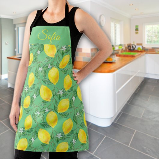 Tablier Motif vert citron jaune rustique