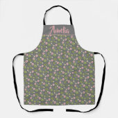 Tablier Motif vert rose fleur aquarelle (Recto)