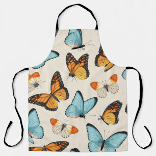 Tablier motif vintage avec papillon tropique haut détaillé