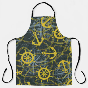 Tablier Motif vintage nautique, ancre et carte.