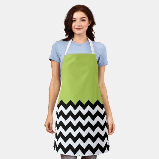 Tablier Motif Zigzag noir et blanc, Chevron, Vert (Porté)