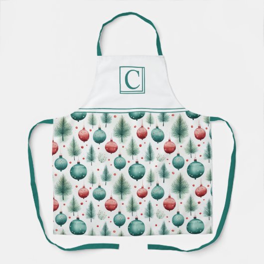 Tablier Motifs de Noël Verts et Rouges - (Recto)