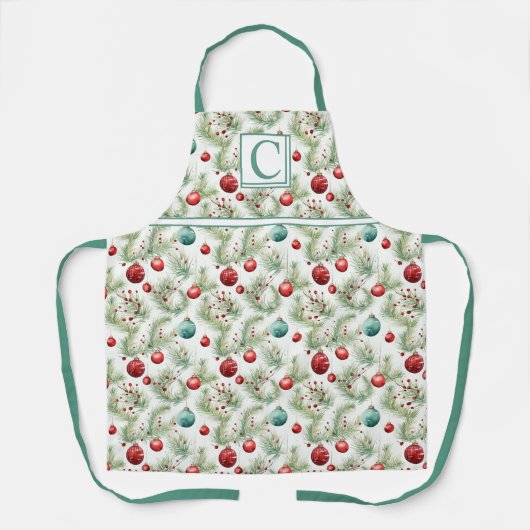 Tablier Motifs de Noël Verts et Rouges - (Recto)