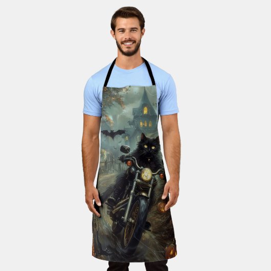 Tablier Moto à équitation Chat Noir Halloween effrayant (Porté)