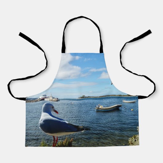 Tablier Mouette Et Bateaux Sur L'Océan, Aire D'Impression  (Recto)