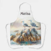 Tablier Mouettes côtières aquarelle marine (Recto)