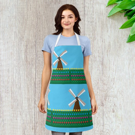 Tablier Moulin à vent parmi les fleurs de tulipes
