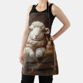 Tablier Moutons et lapin douillets en Grange avec Fleurs (Insitu)