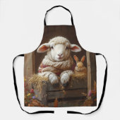 Tablier Moutons et lapin douillets en Grange avec Fleurs (Recto)