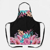 Tablier Moyenne Florale rose et Turquoise sur toute la sur (Recto)