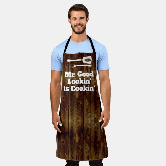 Tablier Mr Good Lookin est Cookin Funny BBBQ Rustic Chef (Porté)