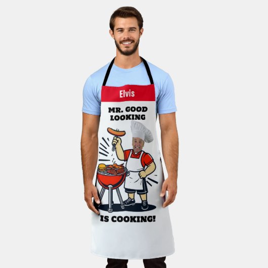 Tablier Mr Good Lookin Is Cookin Apron, Personalized Photo (Porté)