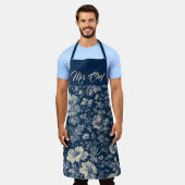 Tablier Mrs Chef Typography Indigo French Toile Floral  (Porté)