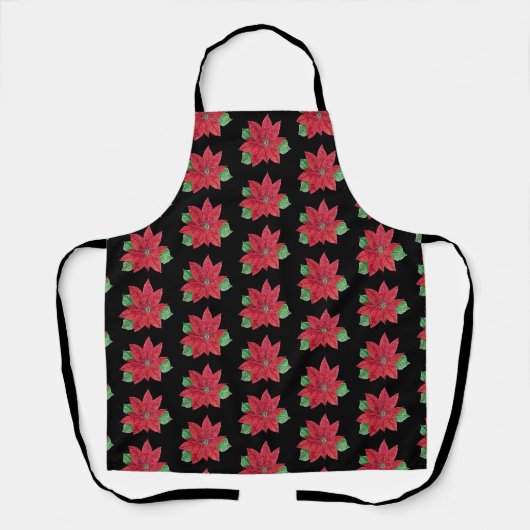 Tablier Multi- Poinsettia - Apron Festif - Noir (Recto)