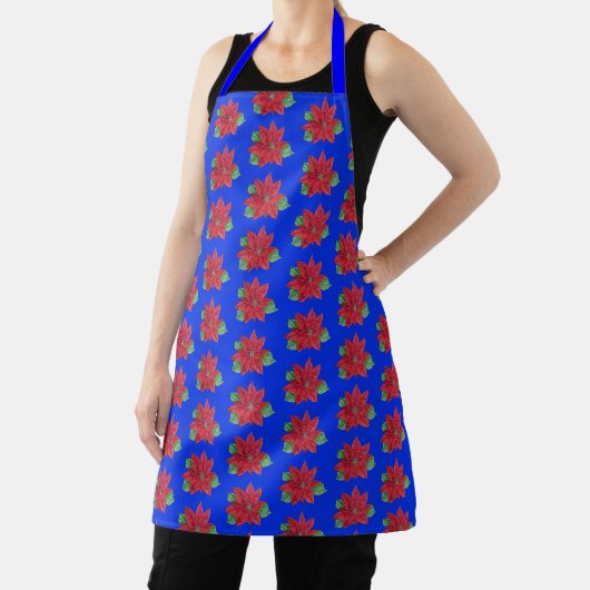Tablier Multi- Poinsettia - Festive Apron - Bleu (Insitu)