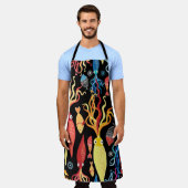 Tablier Multicolored pattern of different squid and fish o (Porté)